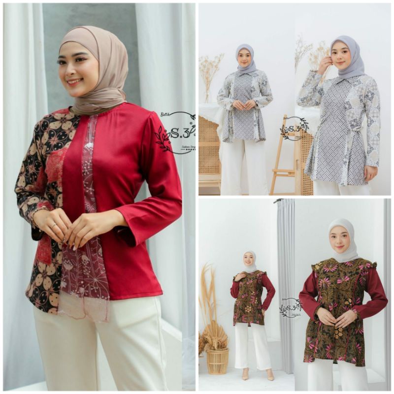 M-L-XL-XXL ATASAN BATIK WANITA MODERN ASJ SA HRB026 MONALISA GENES BLOUSE