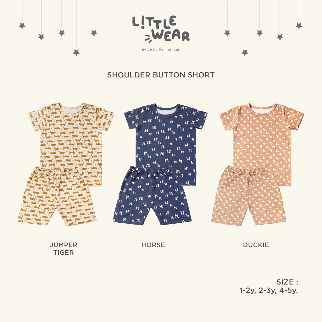 Baju Anak Bayi 1 – 3 Tahun Setelan Pendek Palmerhaus Little Wear Shoulder Button Short Sleeve Duckie / Horse / Jumper Tiger