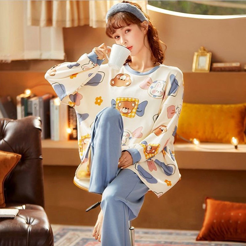 BV.ID BT1065 Setelan Set Piyama Lengan Panjang Baju Tidur Wanita Dewasa Motif Kartun Pajamas Dewasa