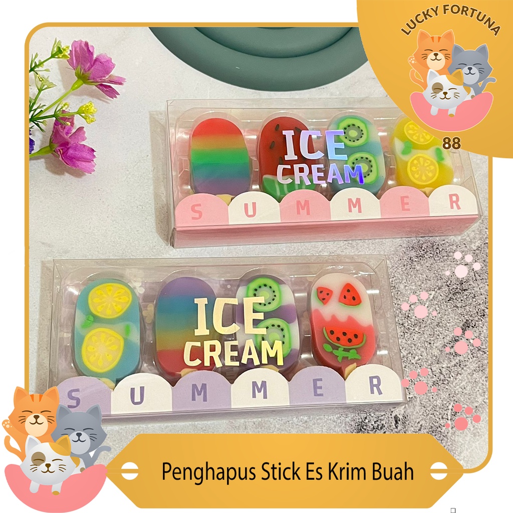 

[LuckyFortuna88] Penghapus Stick Es Krim Buah 1 set 4 Pcs 6616 penghapus Pensil bentuk ice cream Penghapus mini Bentuk Es krim Penghapus Berkualitas Penghapus Unik Lucu