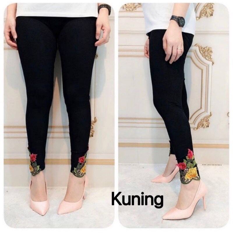 LEGGING WANITA IMPORT HIGHWAIST MOTIF BUNGA / LEGING RENDA BORDIR KAKI / LEJING FASHION