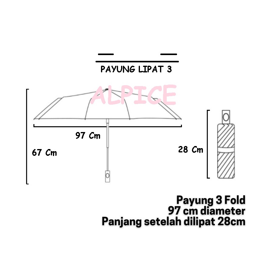 Payung Otomatis 3 lipat anti UV (Bahan Vinyl) Anti Panas menerima CUSTOM / Sablon / Promosi / Souvenir