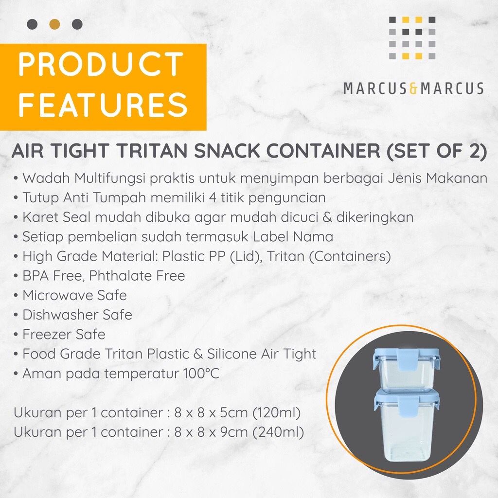 Marcus &amp; Marcus Air Tight Tritan Snack Container Set / Tempat Makan Bayi