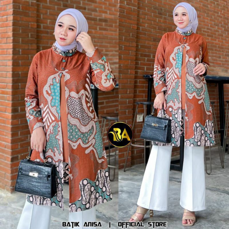 TUNIK ATASAN BATIK WANITA BATIK SERAGAM KANTOR UKURAN M L XL XXL JUMBO