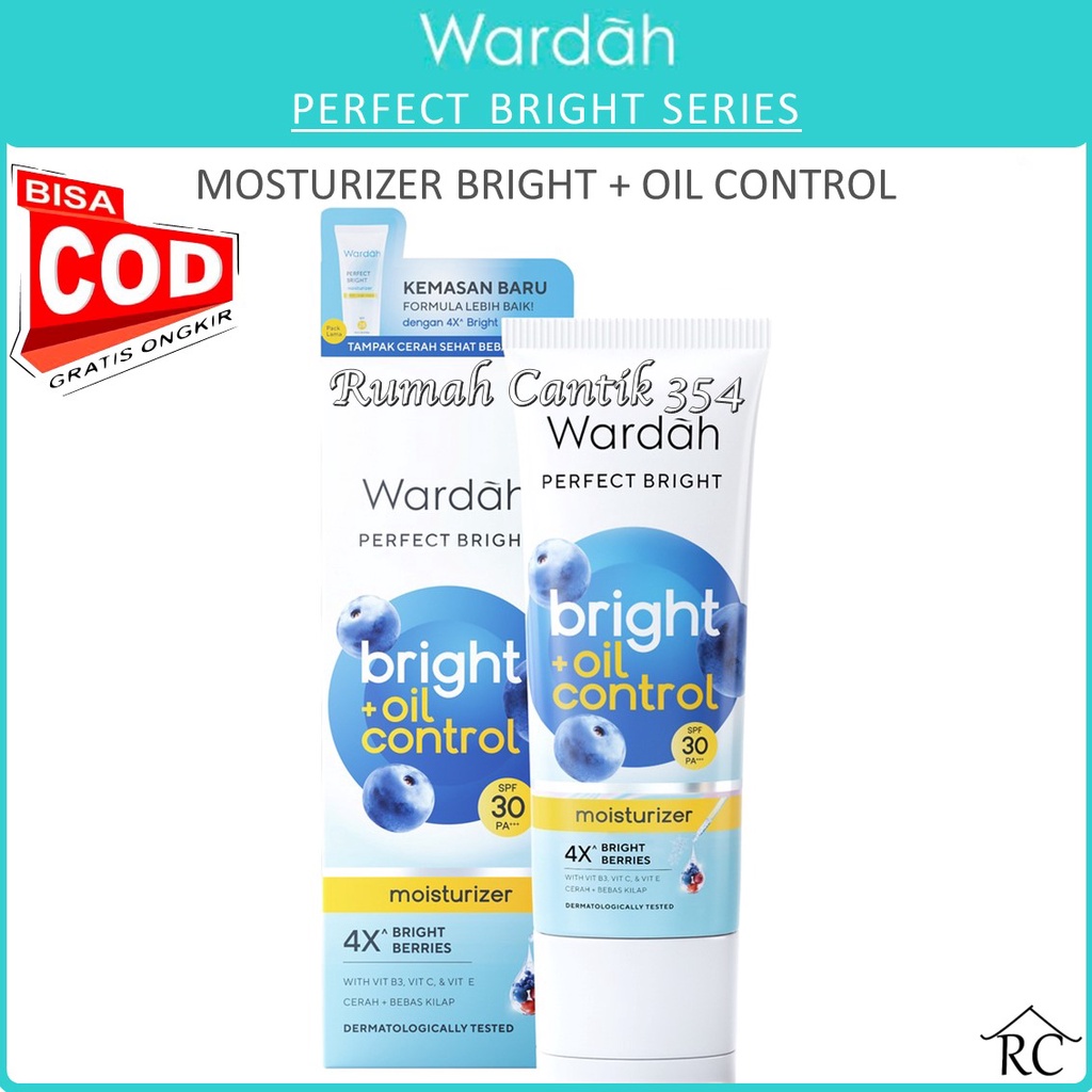 COD - Wardah Perfect Bright Moisturizer Bright + Oil Control SPF 30 PA+++ 20 ml - Pelembab untuk Kulit Normal Cenderung Berminyak - RUMAH CANTIK 354