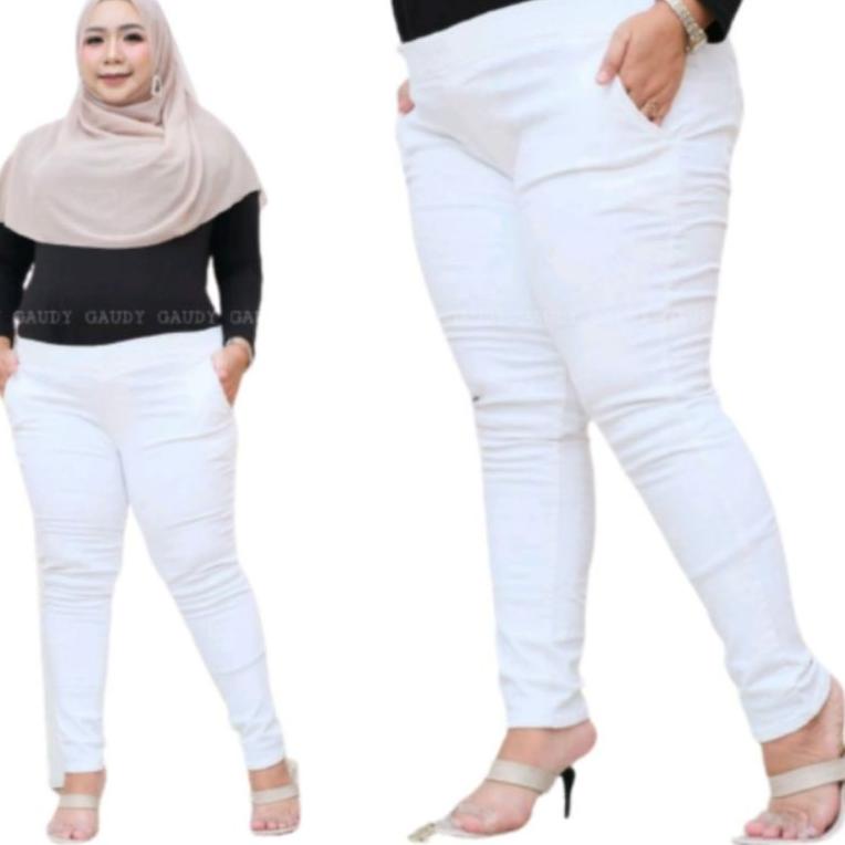 VIRAL CELANA JEANS PINGGANG KARET LEJING SLIM JEGGING JUMBO PUTIH 31-42 // CELANA WANITA BAHAN JEANS