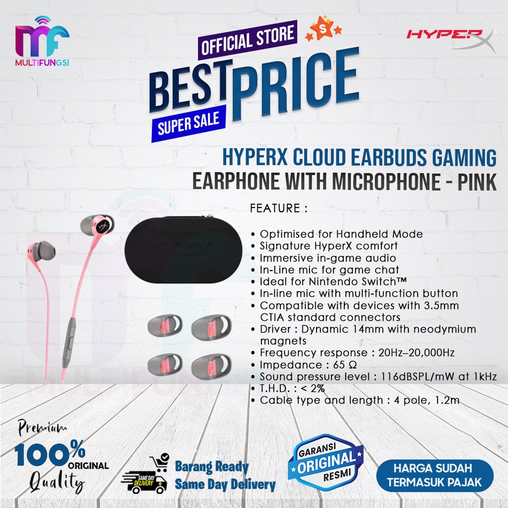 HyperX Cloud Earbuds Gaming Earphone with Microphone - Pink