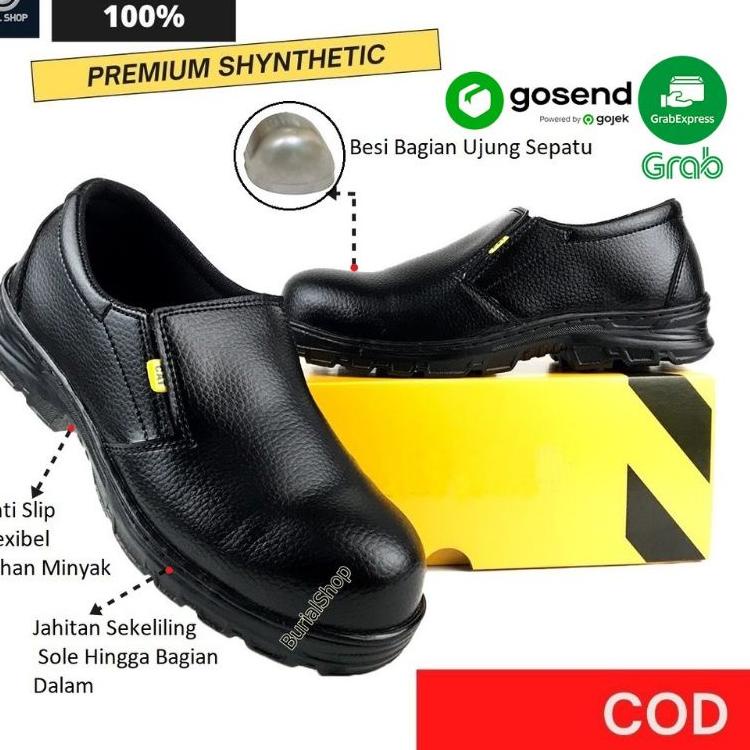 ♠ SEPATU SAFETY SLIP ON PRIA SEPTY SLIP ON TANPA TALI SEPATU SAFETY SEMI BOOTS PRIA KULIT TALI SEPAT