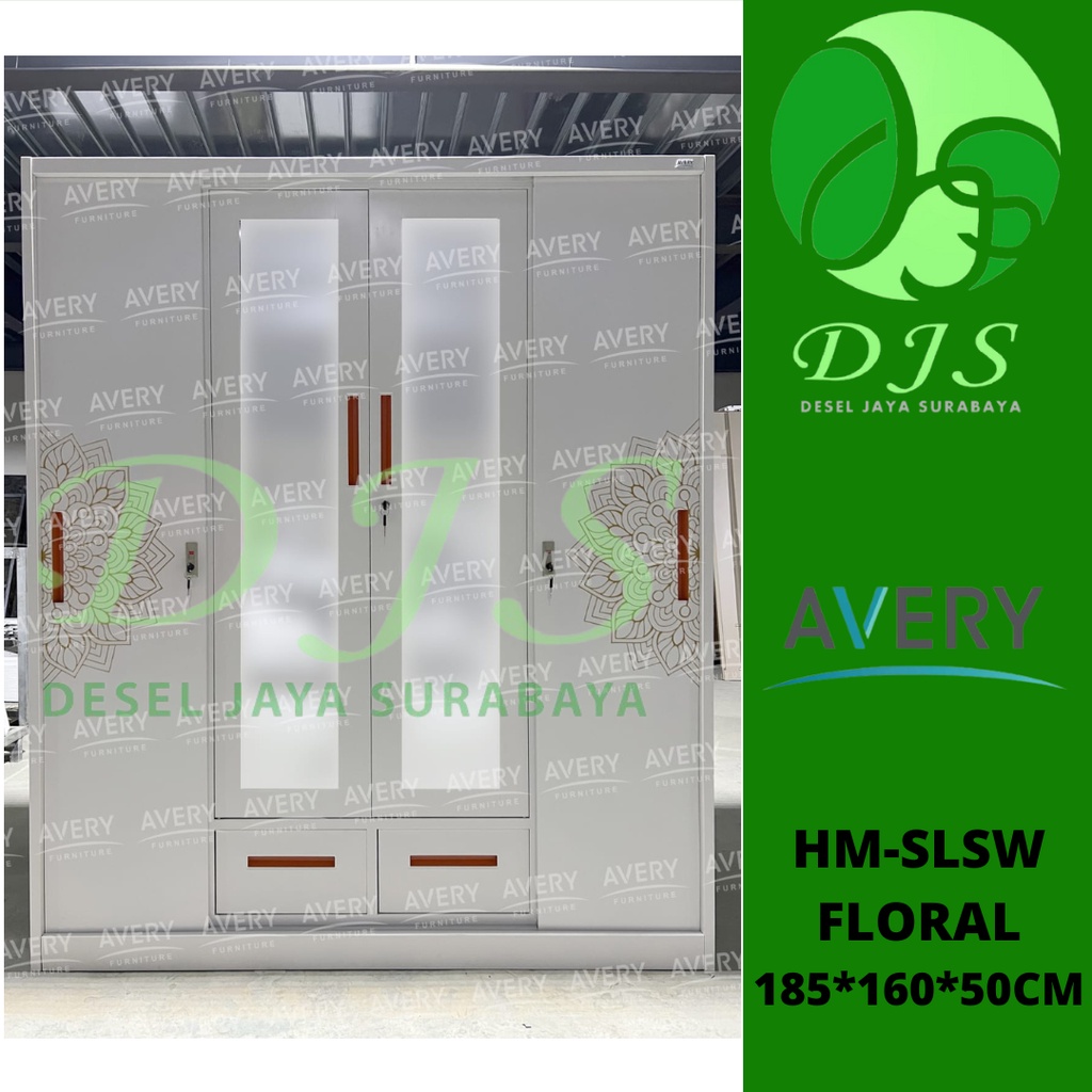 Lemari Baju Besi Sliding Floral 1600 - Lemari baju Sliding Besi - Lemari baju 4 pintu - Lemari besi 