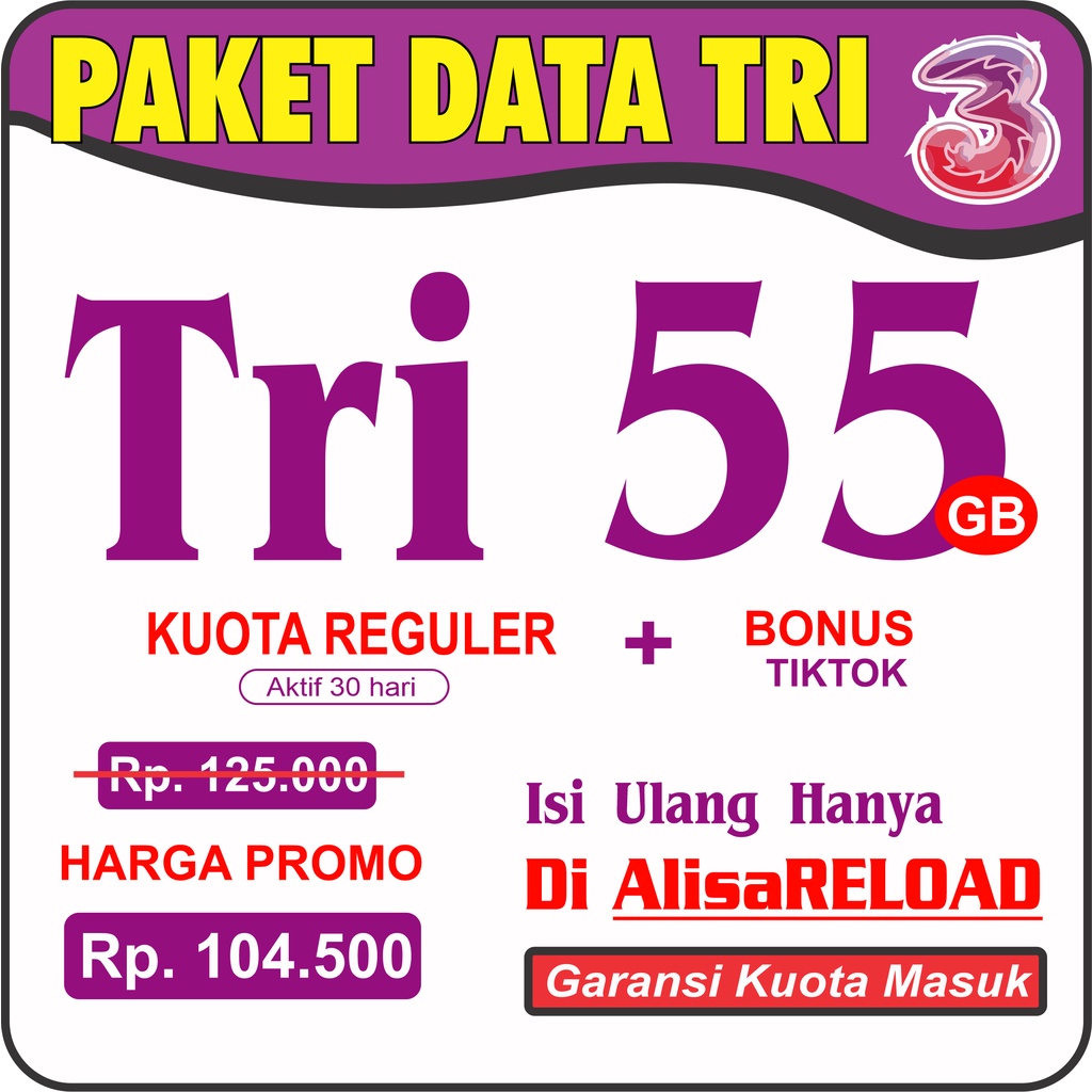 Paket Data Tri 22GB Unlimited | Kuota Three 52GB | Paket Internet 3 Termurah