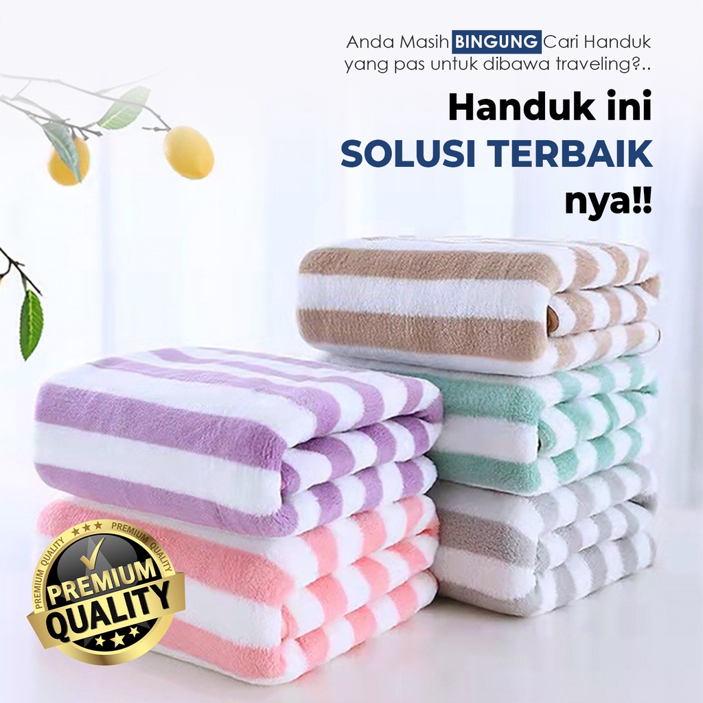 Handuk Mandi Pria Wanita Dewasa Motif Strip Ukuran 70cm x 140cm Dan 50cm x 100cm Handuk Microfiber Tebal Bulu Lembut High Quality J2A2