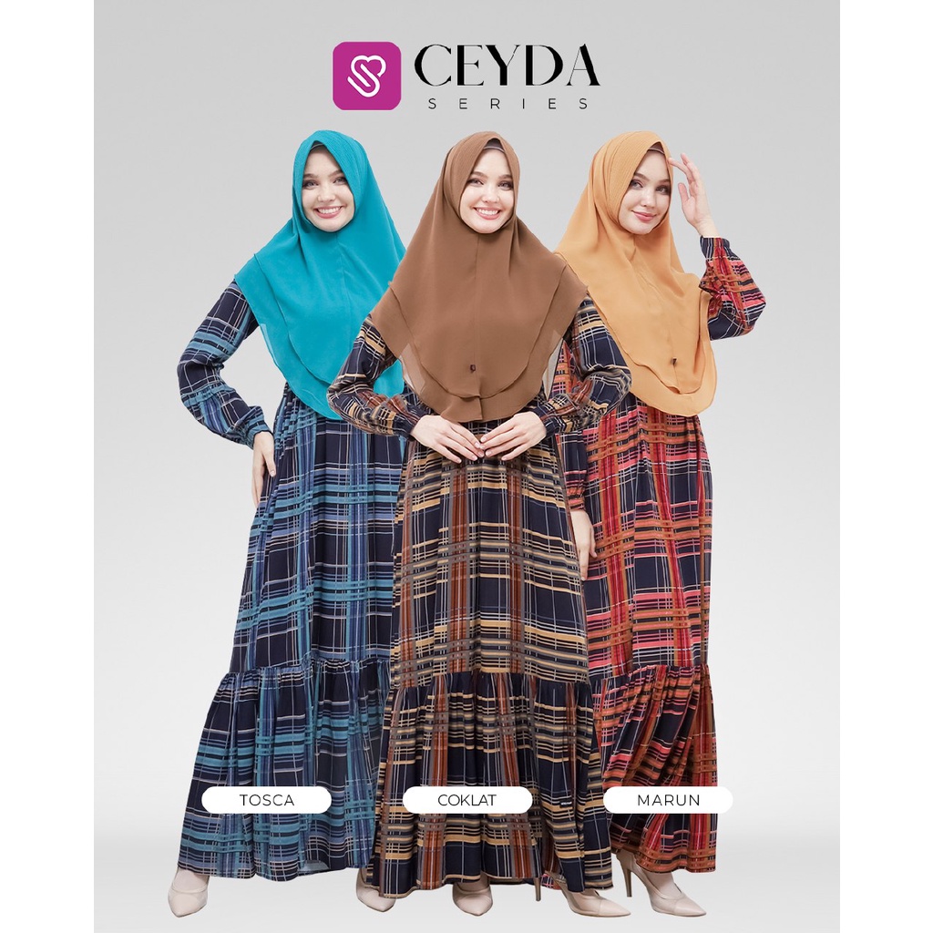 Ukhti Munira Ceyda Gamis Dewasa Bahan Viscose Premium Busui Resleting Depan Gamis Kotak-kotak Terbar