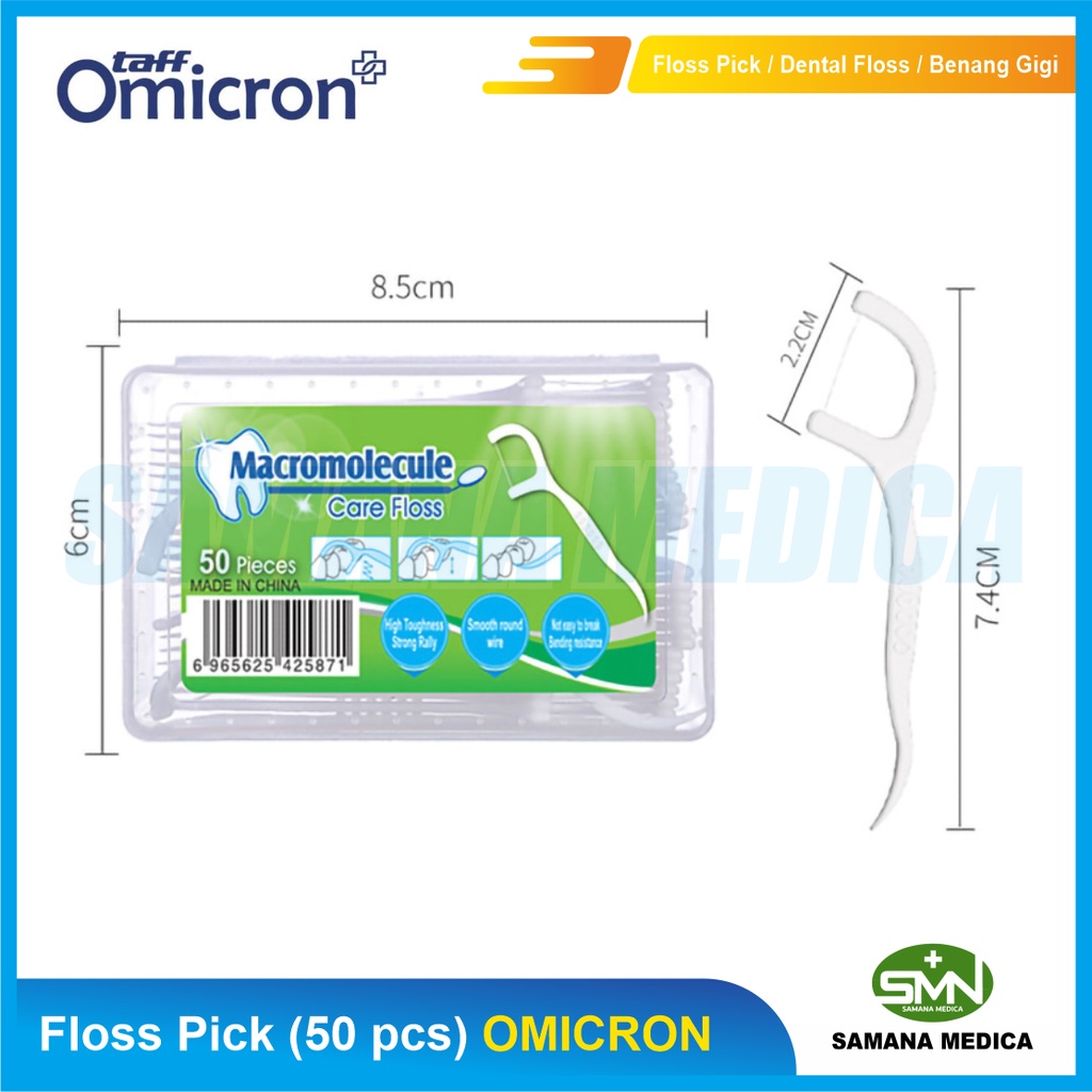 Dental Floss (50 pcs) TAFF OMICRON Floss Pick / Dental Floss / Benang Gigi / Tusuk Gigi