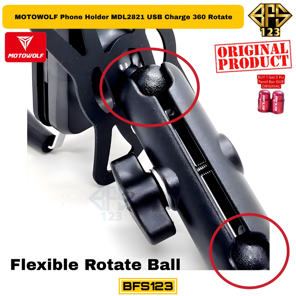 MOTOWOLF Phone Holder MDL2821 USB Charging 12-24V 360 Rotate Holder HP Bracket Stang Spion