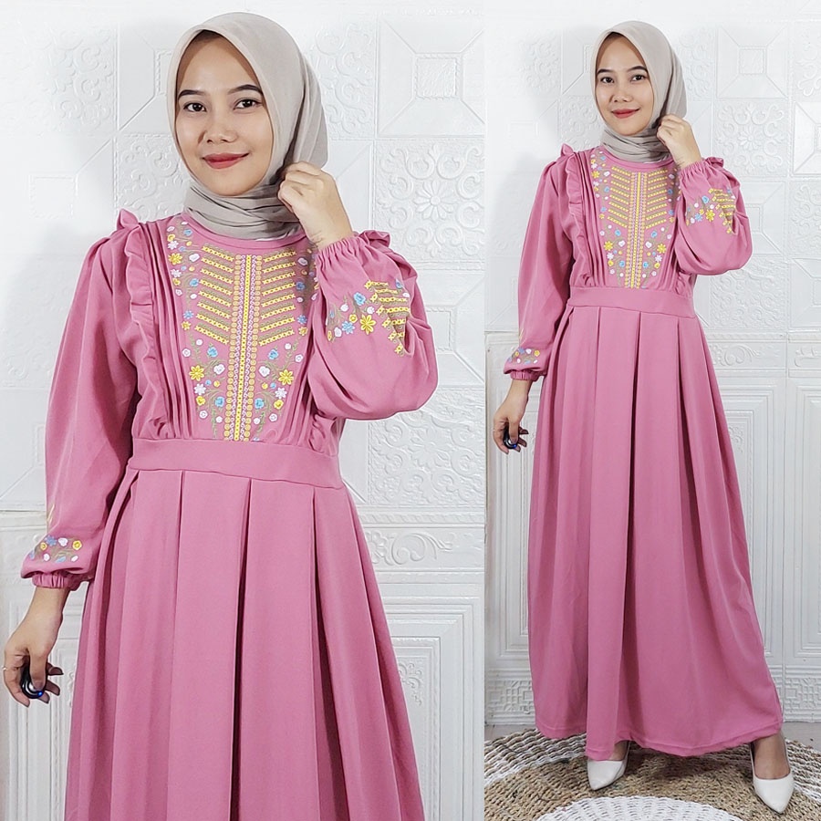 CARLINA GAMIS KHASANA RUBY CERUTY MAXY BABYDOLL DRESS PANJANG WANITA