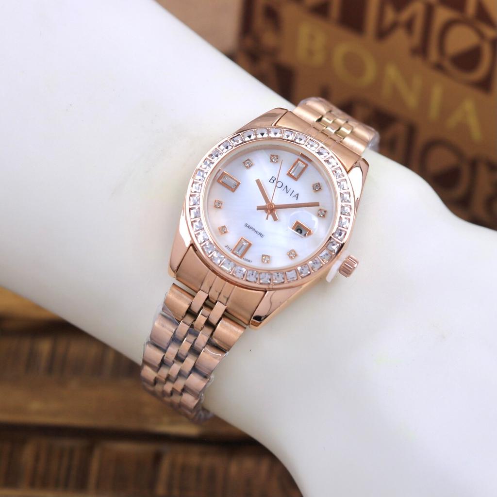 BEST SELLER JAM TANGAN WANITA BONIA ANALOG O75 TALI RANTAI BODY BULAT DM 3.2CM FREE BOX &amp; BATERAI || JAM TANGAN FASHION WANITA JAM TANGAN CEWEK MURAH