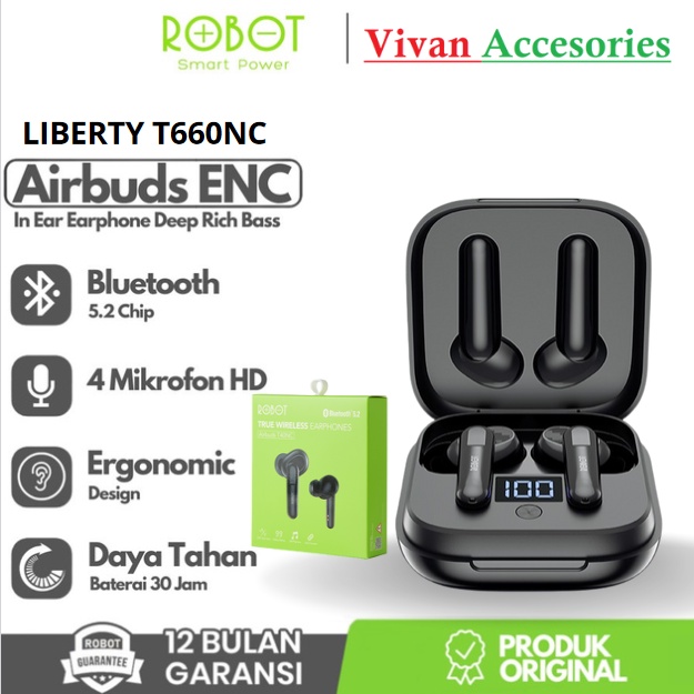 ROBOT TWS Wireless Earphone Airbuds T40NC In-Ear ENC Deep Rich Bass