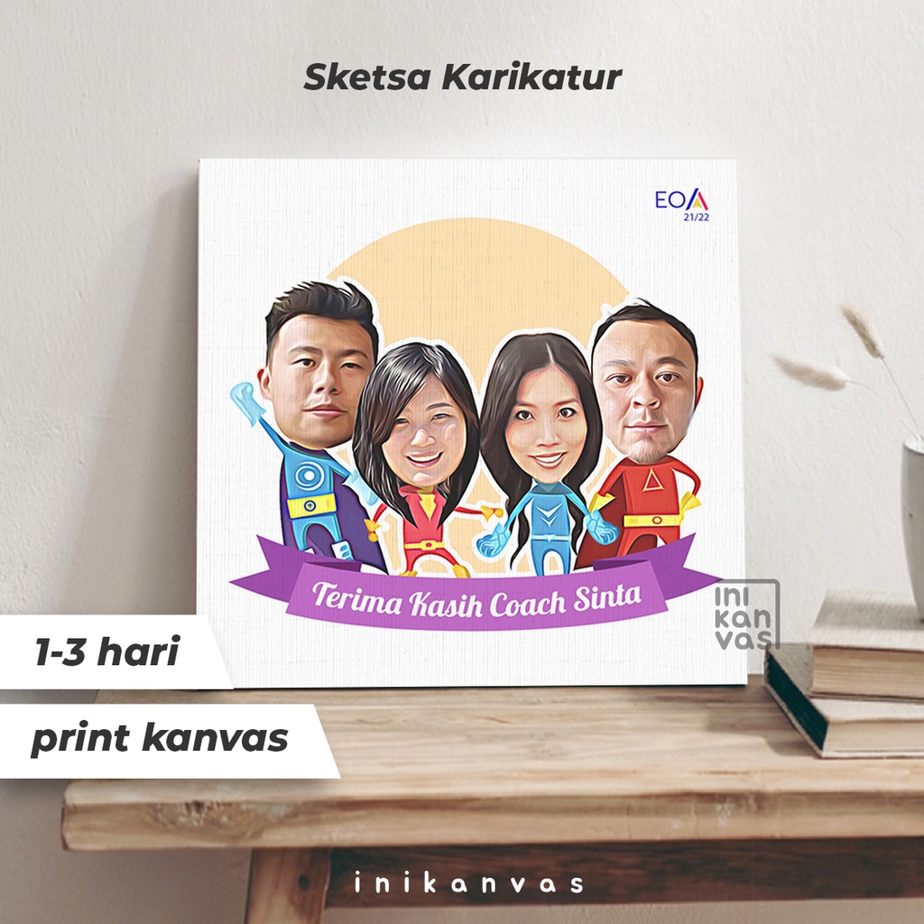 KARIKATUR SKETSA KANVAS 20 x 20cm lukis gambar foto wajah - hadiah wisuda