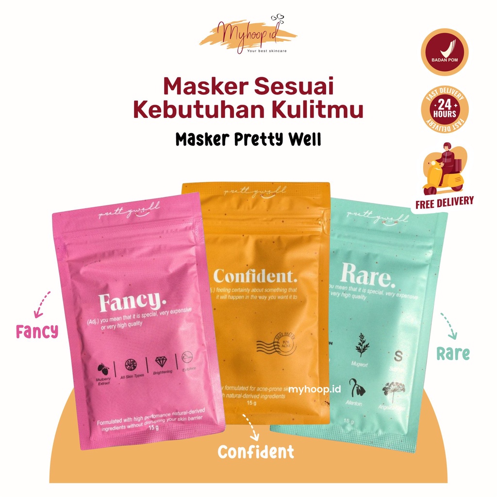 Masker Organik Bubuk Prettywell Confident Rare Fancy Perawatan Menghilangkan Bekas Jerawat Free Gift