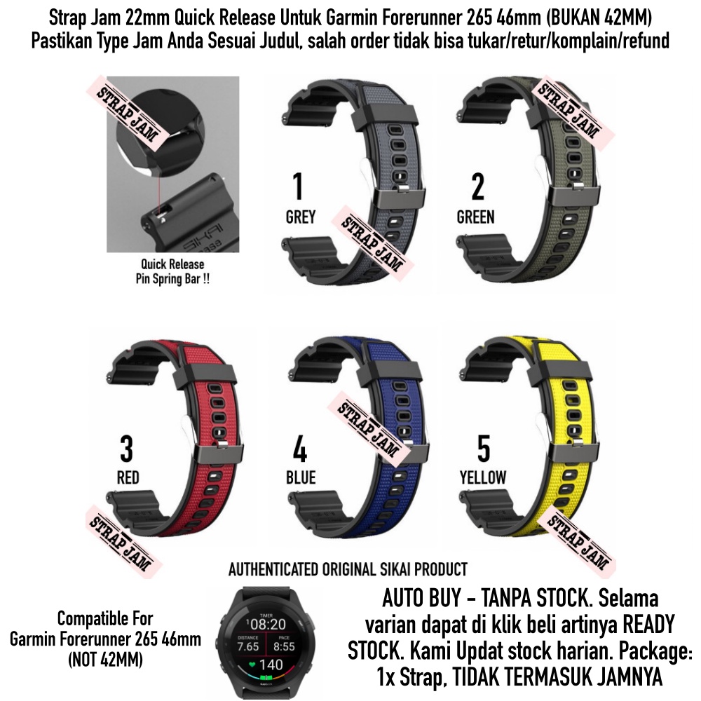 Strap Garmin Forerunner 265 46mm - Tali Jam 22mm Rubber Sikai Attitude Keren