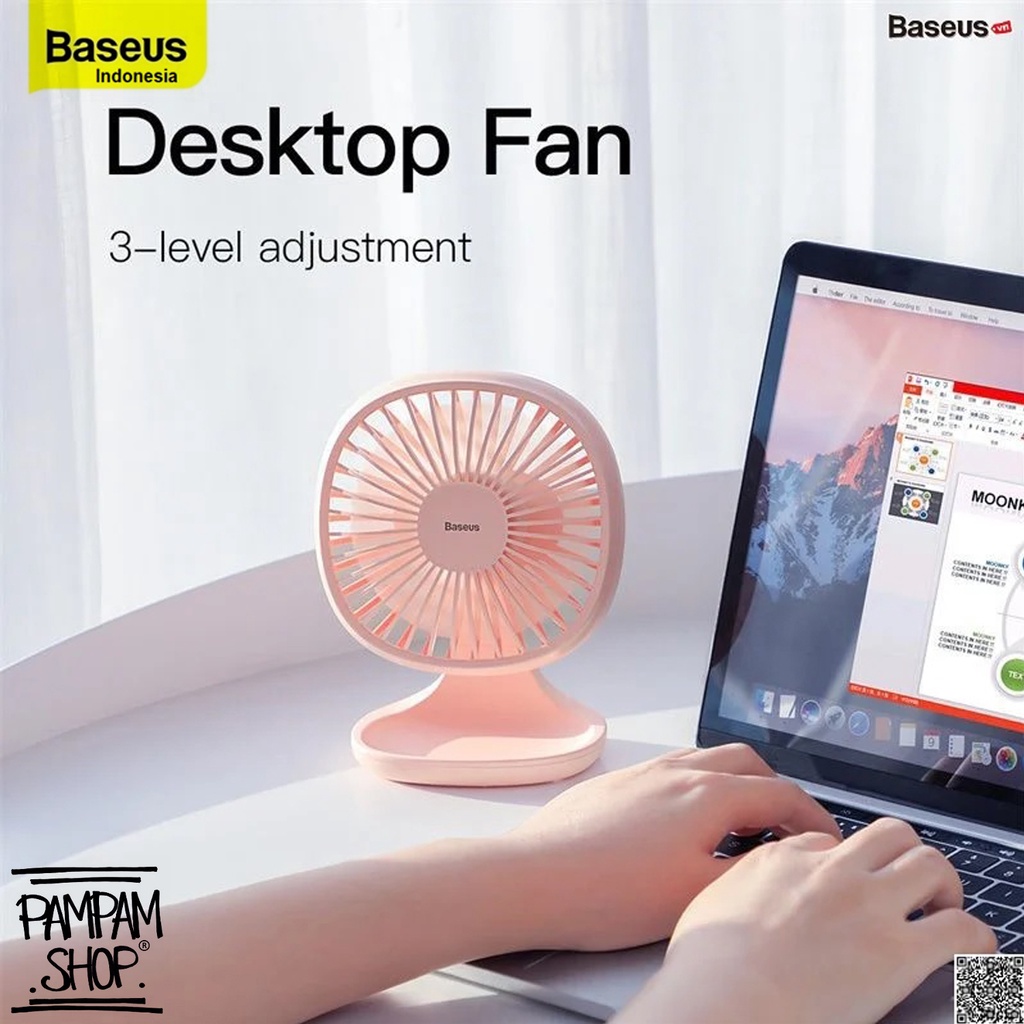 Baseus Original Kipas Angin Meja Mini Pudding Desk Fan Portable Shaped Cas 3 Speed Kecil Ori