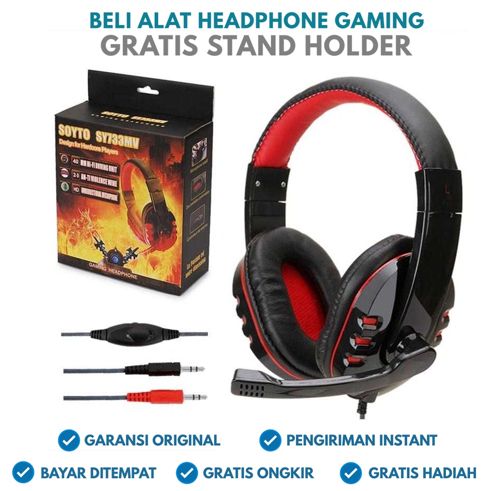Headphone Headset hedset Gaming Bass Super Laptop Android Kabel with Mic