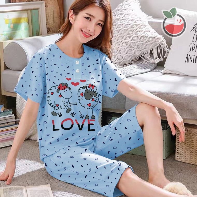 Lilipop.id  Baju Tidur Wanita Sheep 3/4 Jumbo Celana Pendek XXXL Baby Doll Bahan Kaos