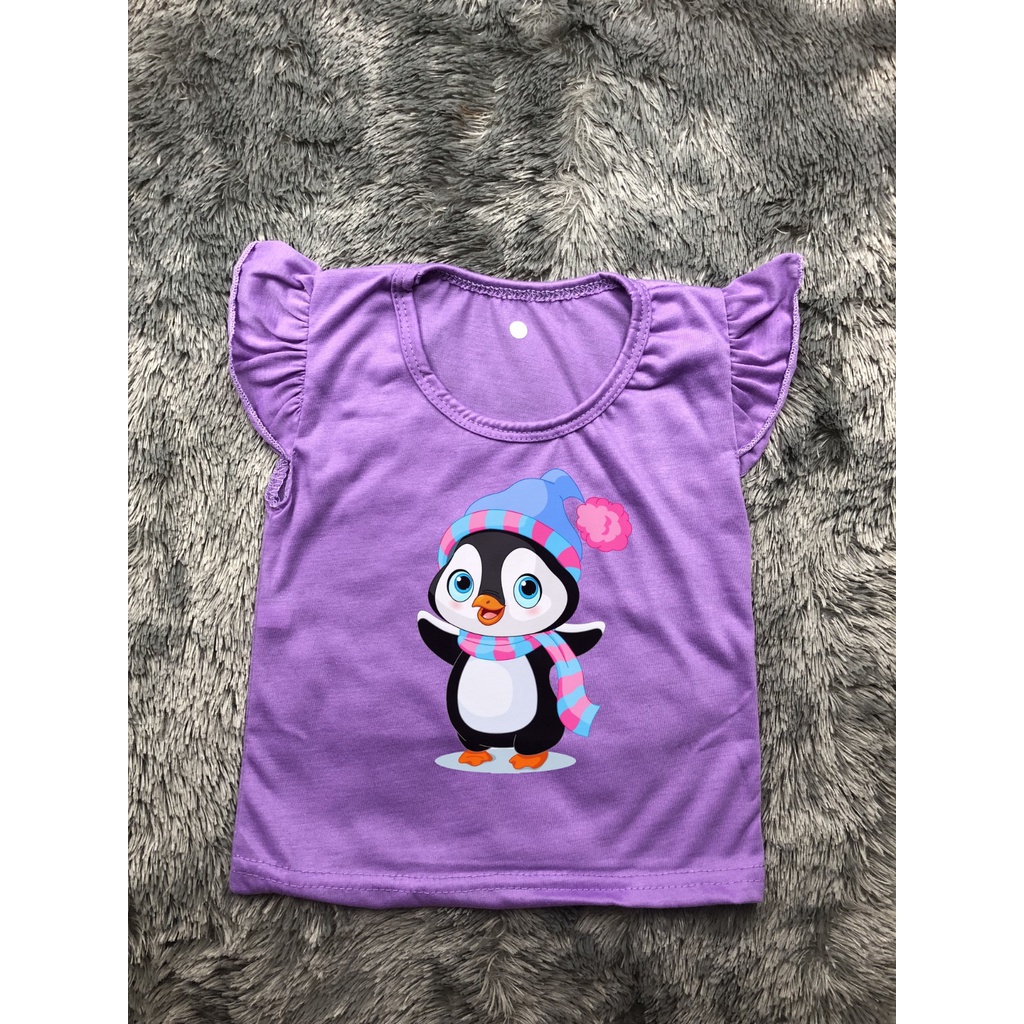 Kaos Anak Perempuan | Kaos Ruffle Tee Penguin Syal | Baju Anak Perempuan
