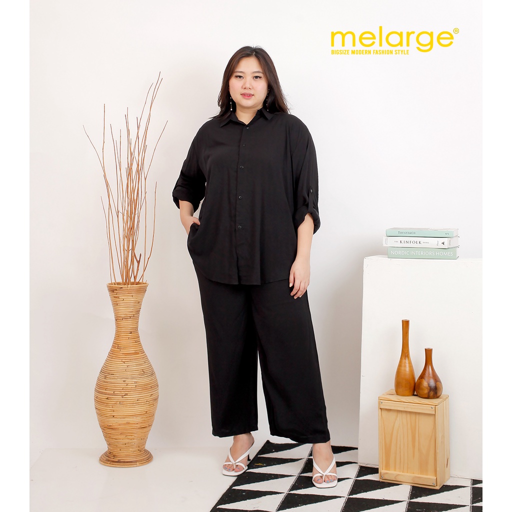 MELARGE - Stelan Katun Rayon Polos Ukuran Jumbo Wanita Bigsize Warna Hitam