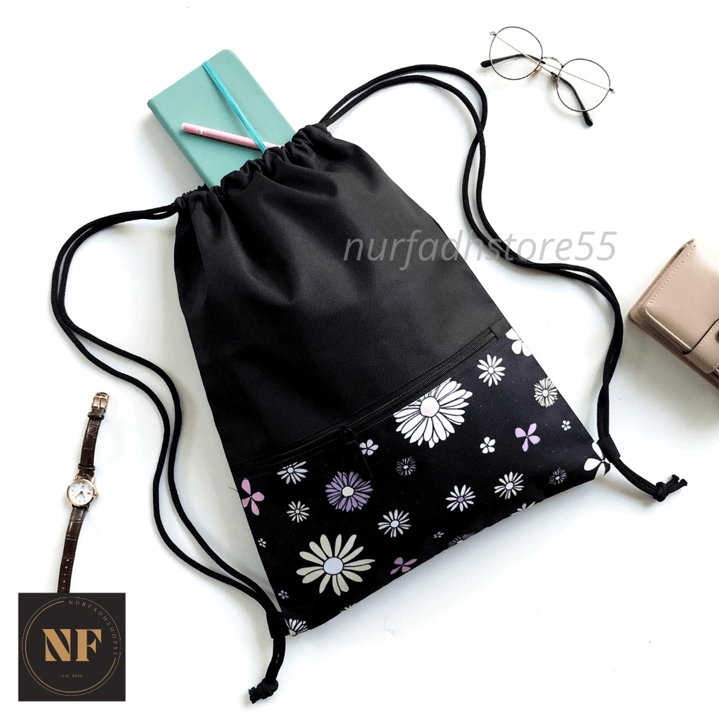 Tas Serut Wanita / Tas Ransel Serut Backpack Tas Sekolah Kuliah Motif Bunga