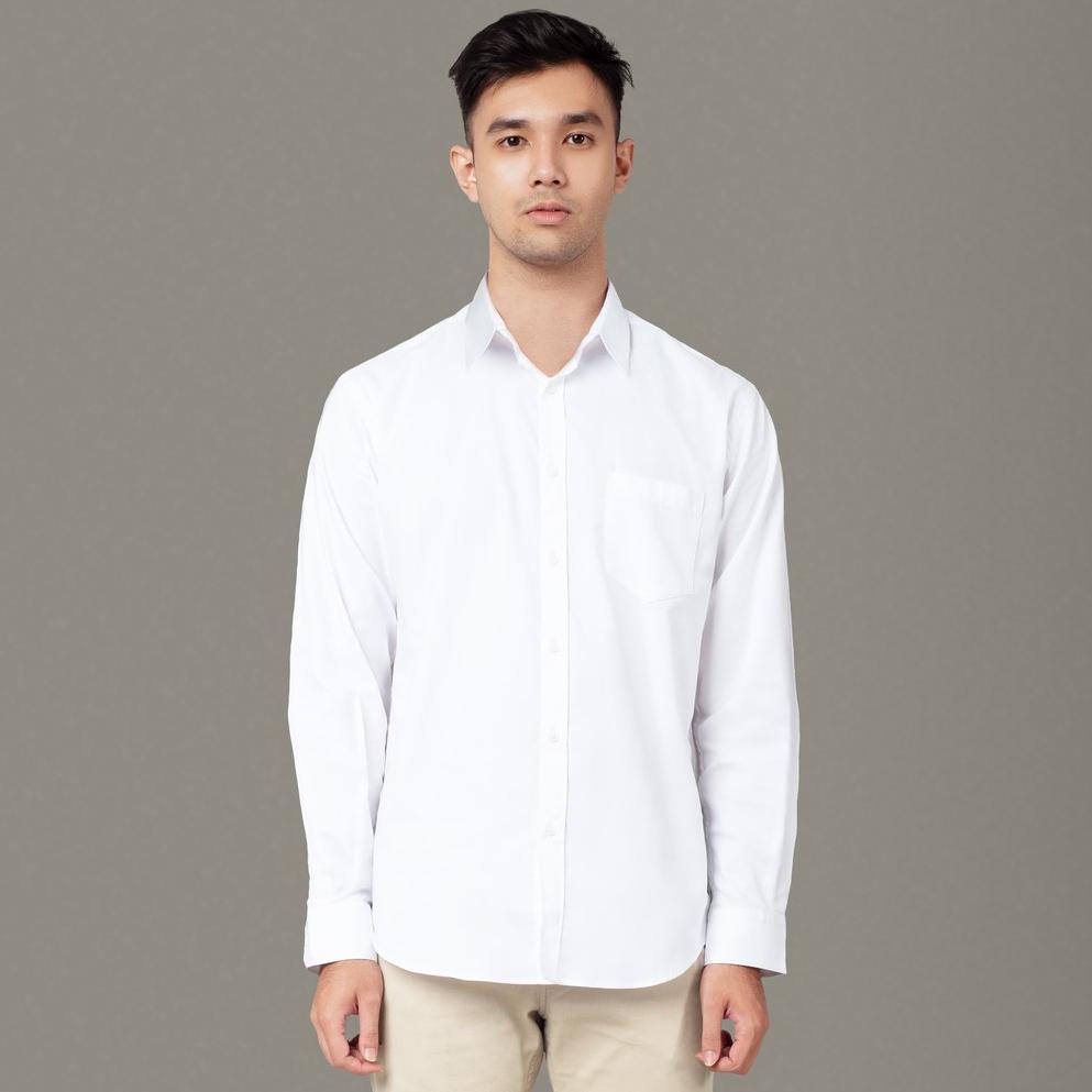 PALING LARIS Benhill Kemeja Pria Basic Polos Lengan Panjang Katun Poplin Putih 09-16133