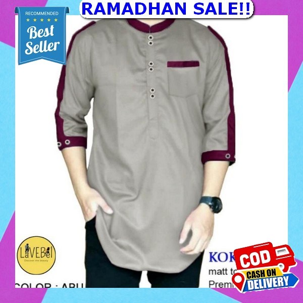 Koko Kurta Lengan Pendek Warna Lilac Terbaru Fashion Muslim Baju Koko Pria Dewasa Baju Lebaran Casua