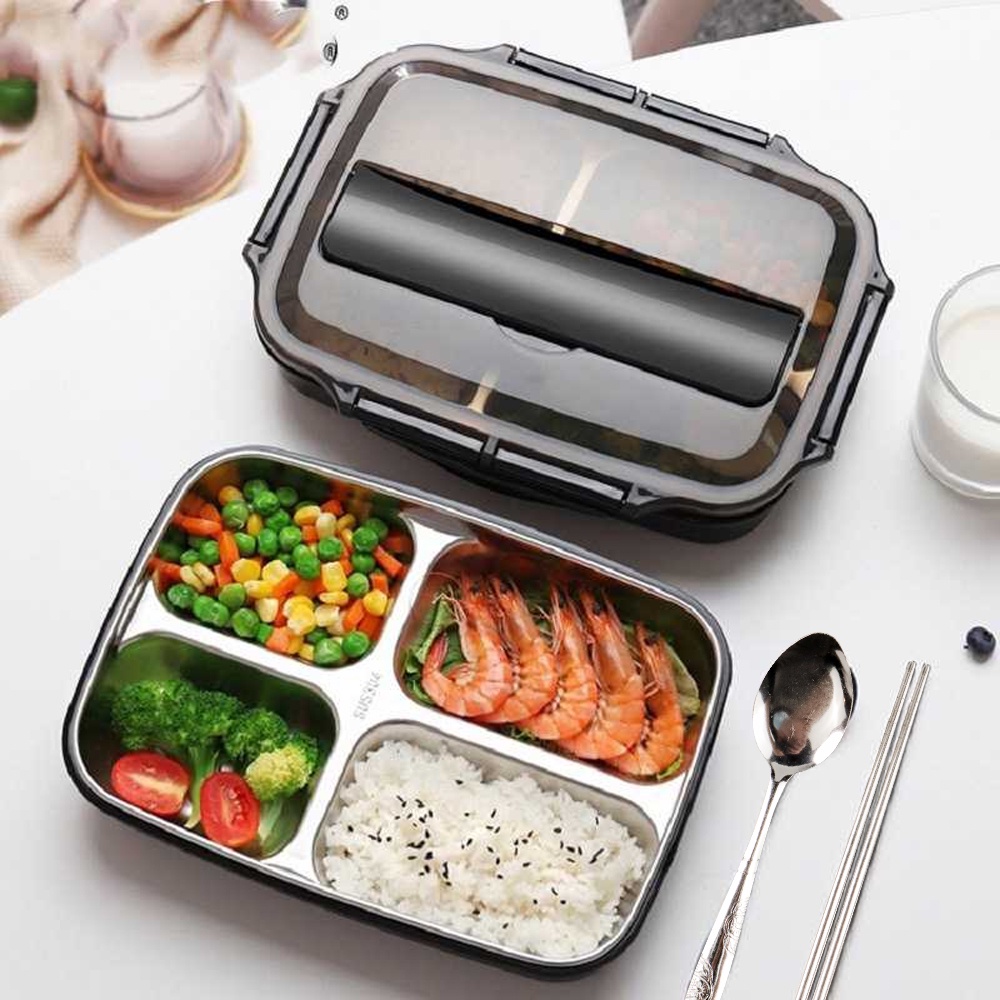 Kotak Bekal Rantang 1/2/3 Layer Bento Makan Siang Sekolah Kerja Anak Dewasa Aesthetic Anti Bocor Tahan Panas dengan Sendok Garpu Lunch Box 900/1000/1200ml with Spoon &amp; Fork