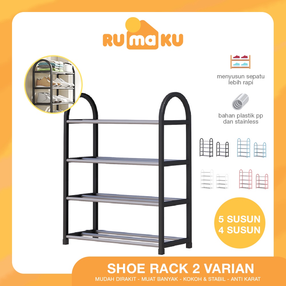 Rumaku Rak Sepatu Sandal 4 dan 5 Susun Tempat Sepatu Portable Serbaguna Stainless Steel