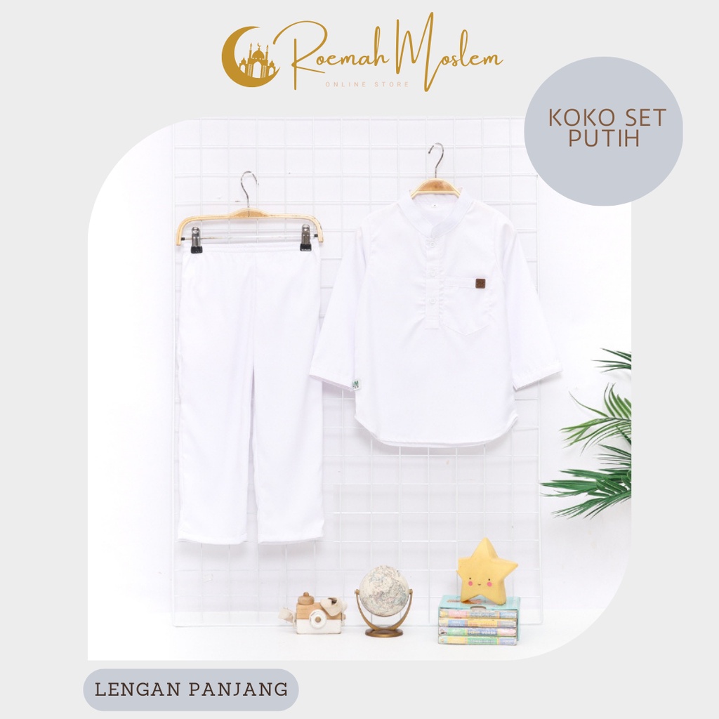 Salim_Moslem Baju Koko Anak Laki-laki Lengan Panjang Warna Putih