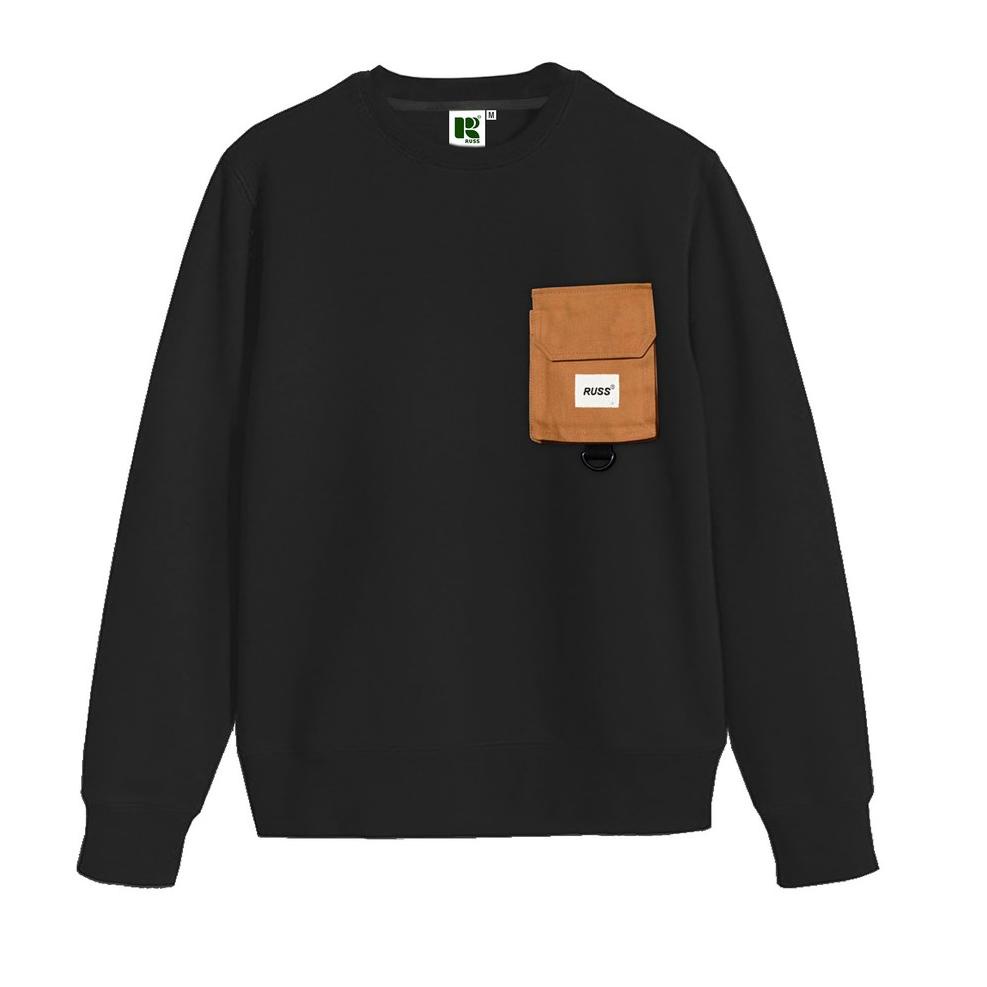 STOK TERBATAS Russ Sweater Crewneck Pria Pouch Break Black ( Up To Big Size )