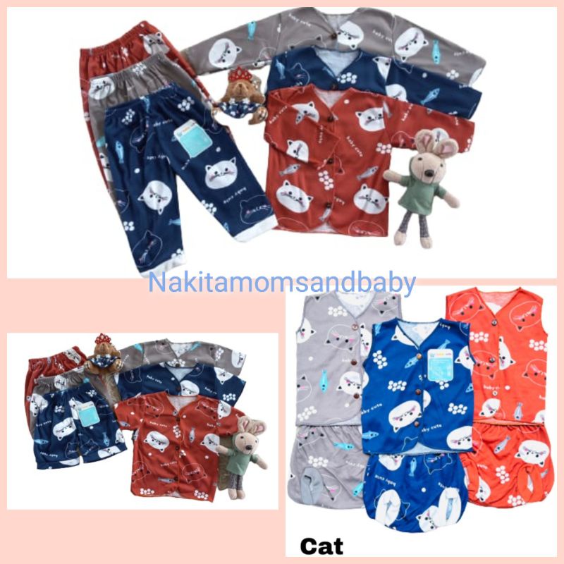 Setelan baju dan celana bayi baru lahir Garment printing Cat Garment SNI OEKOTEX 3stel Promo 8.8