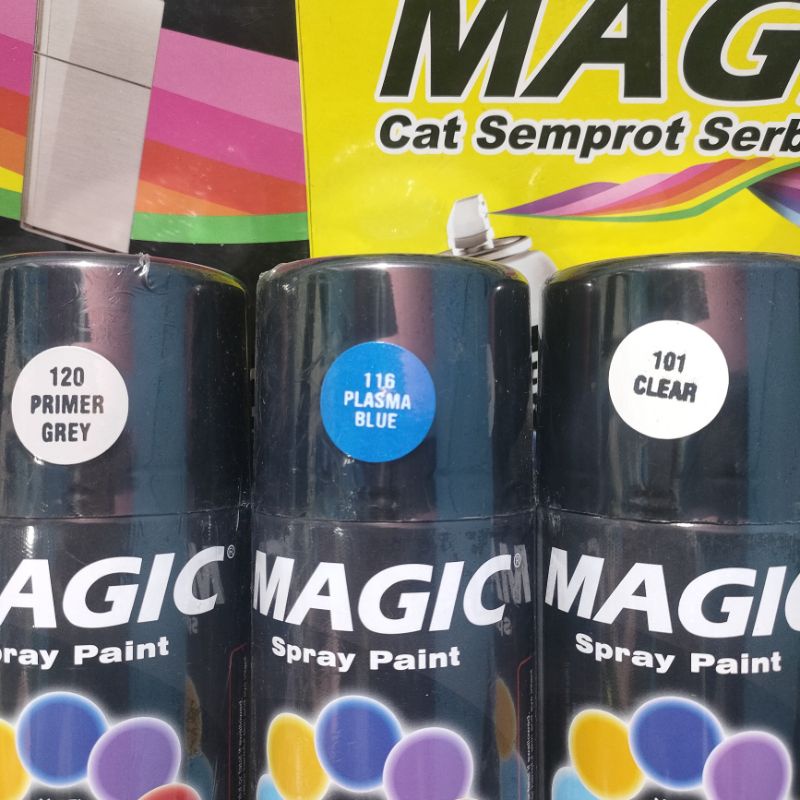 Pilok Pilox Cat Semprot Magic Paket Lengkap 3 Kaleng 300cc Paketan Biru Plasma Blue 116 Primer Grey Epoxy 120 Clear Pernis Glossy Mengkilap 101 Spray Paint