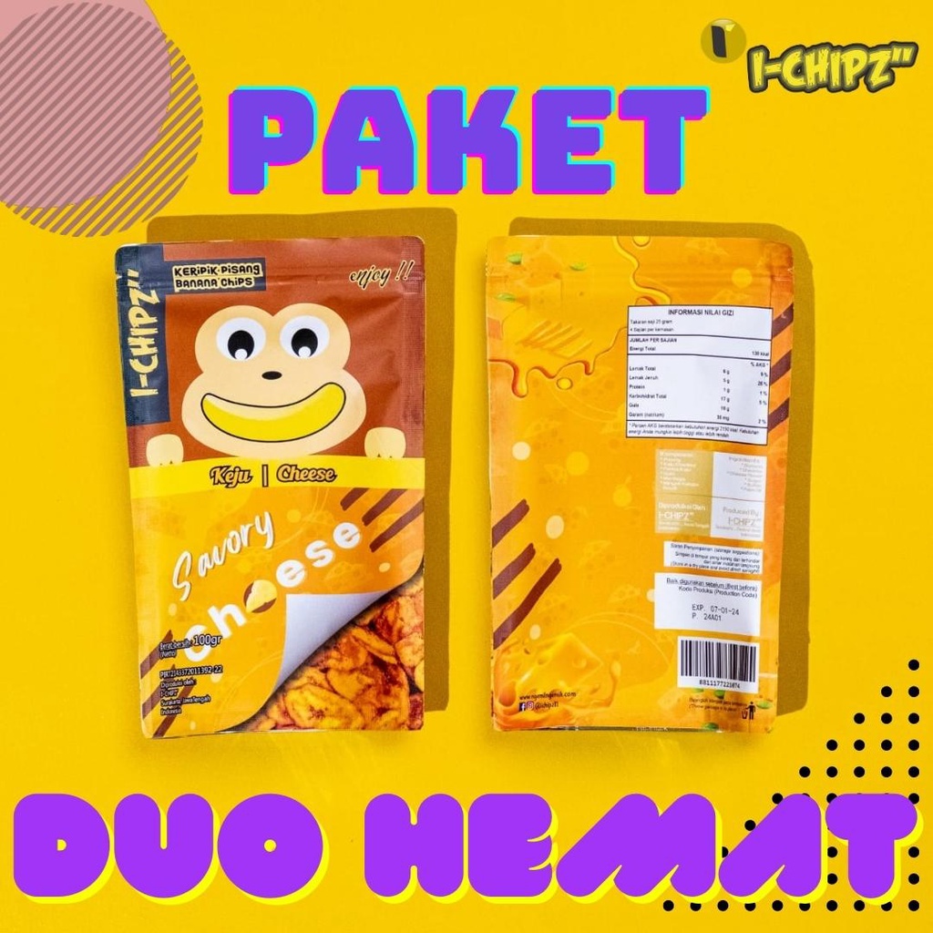 

I-CHIPZ" Paket Duo Hemat Keripik Pisang 100gr + 100gr Semua Varian Kualitas Rasa Premium