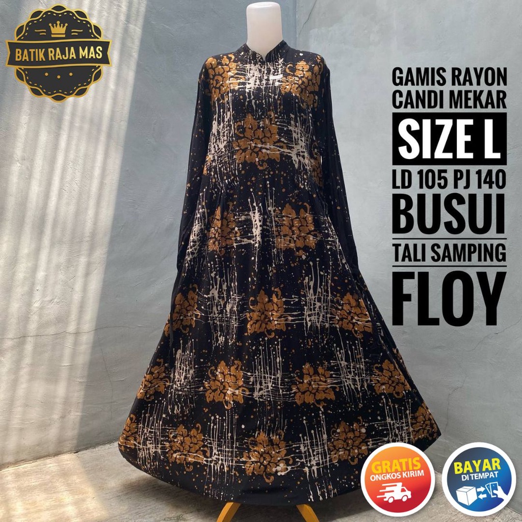 Baju Gamis Wanita Rayon Candi Mekar Kekinian Dewasa Terbaru Motif Batik Abstrak Busui Friendly Resle