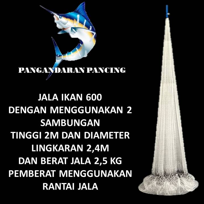 Jala lempar ikan dan udang Jala ikan ukuran 600 mata