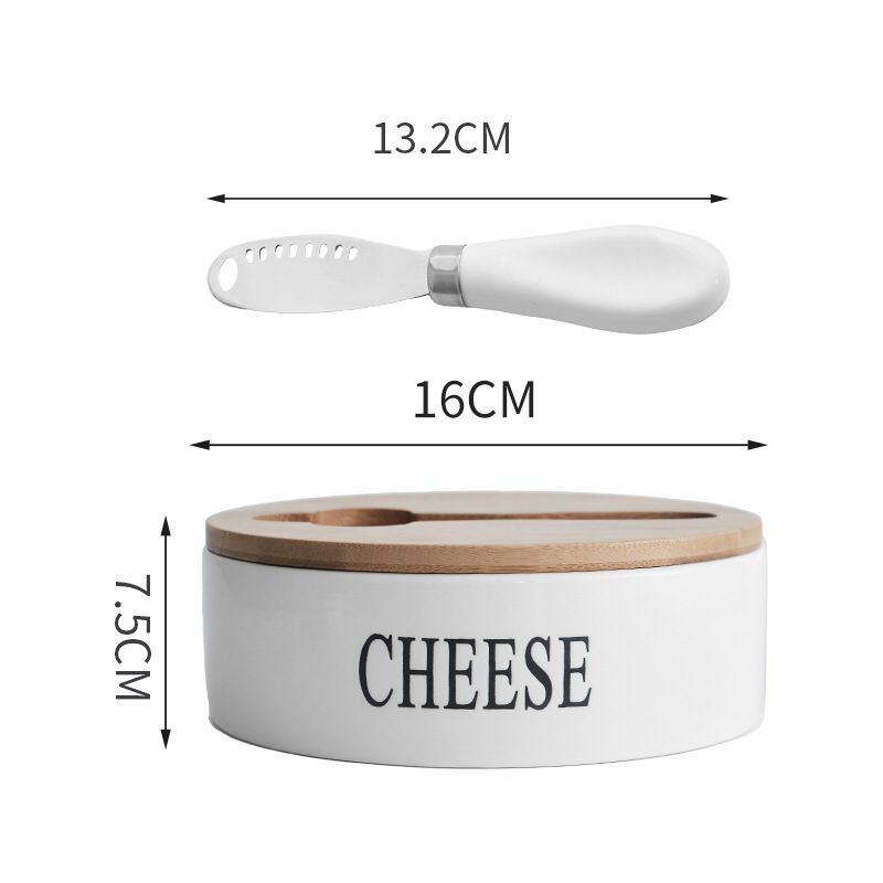 [AH] Kotak Tempat Keju Cheese Keramik / Kotak Butter / Tempat Keju dengan Pisau