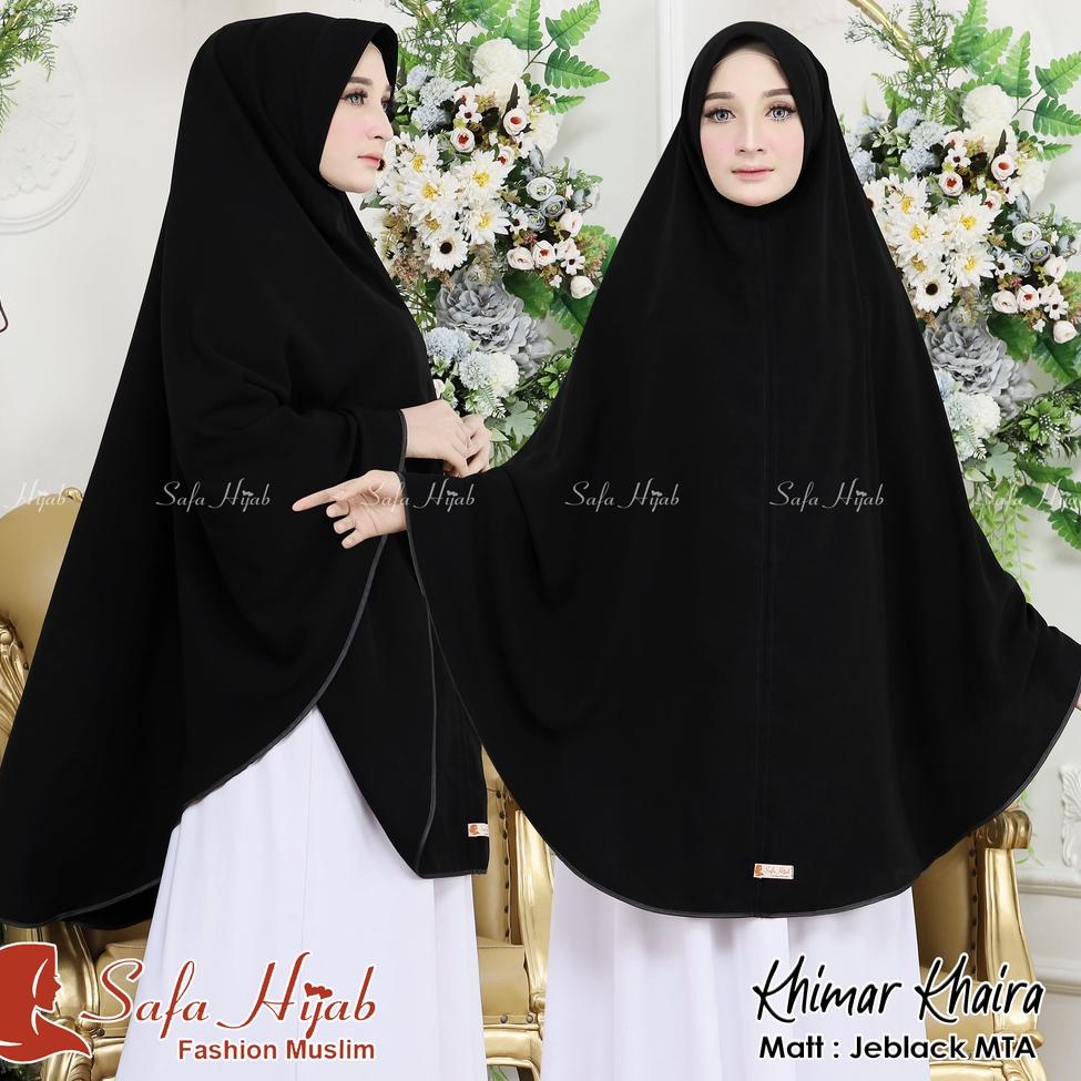 TERLARIS Khimar Syari Jetblack MTA Khimar Khaira list pita warna/polos super cantik pet dan non pet 
