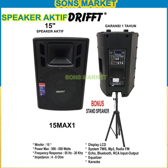 Speaker Aktif Drifft 15Inch 15 Inch 15" Speaker Monitor Bluetooth