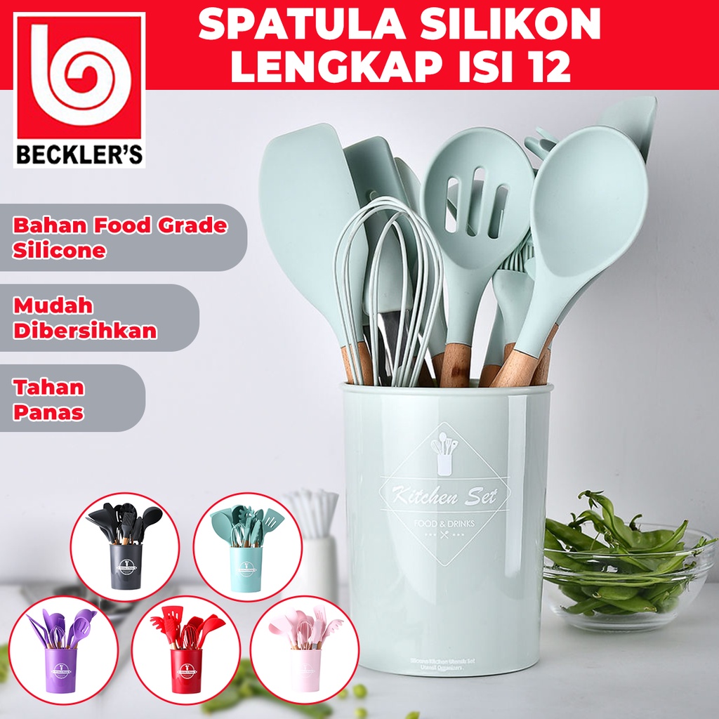 Sutil Silikon Set isi 12 in1 / Silicone Kitchen Set BPA Free + Wadah + Alas Sendok