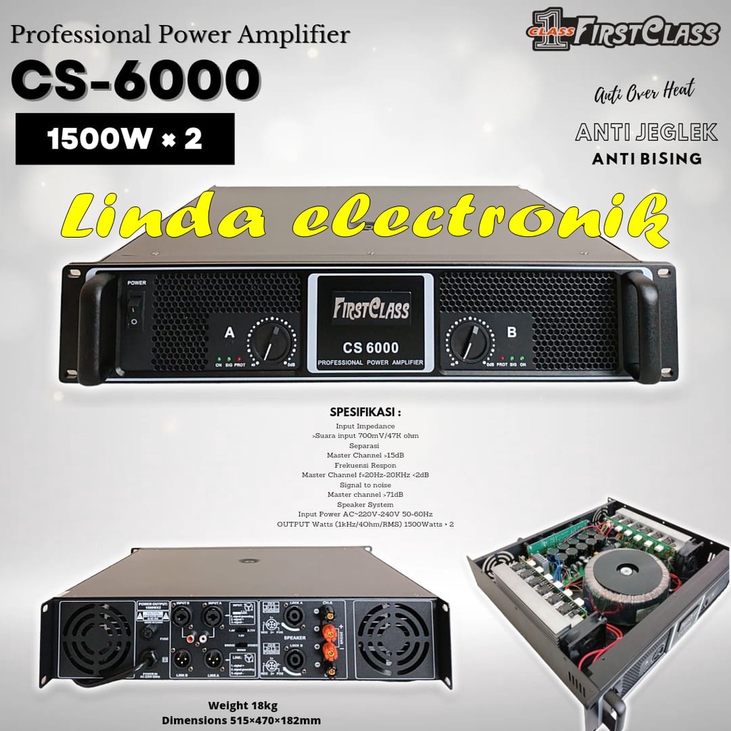 power amplifier firstclass cs6000 cs 6000 1500w x2 garansi original