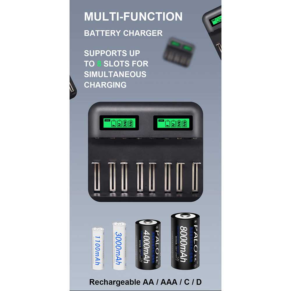 (BISA COD) FTIHSHP PALO Charger Baterai 8 Slot Dual LCD for AA AAA C D - NC556