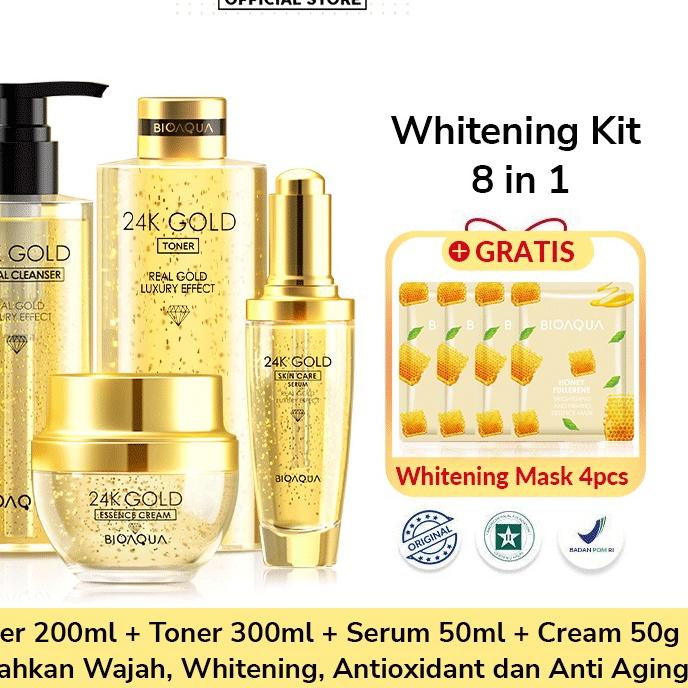 MALL BUHOTEI Bioaqua 24K Gold Skin Care Whitening Kit(Serum, Moisturizer, Sheet Mask, Toner, Facial 