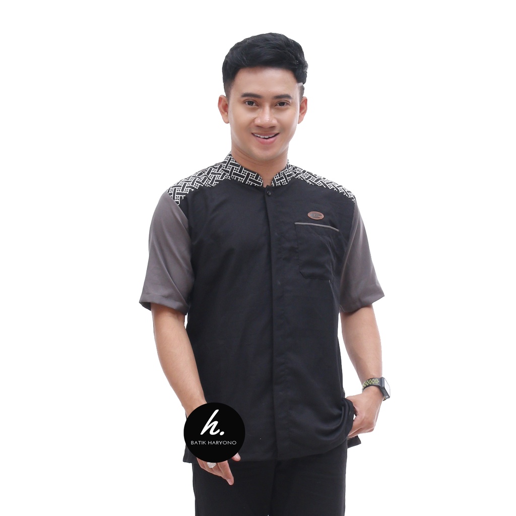 Baju Koko Dewasa Pria Murah Lengan Pendek Kombinasi Batik Modern Terbaru 2023