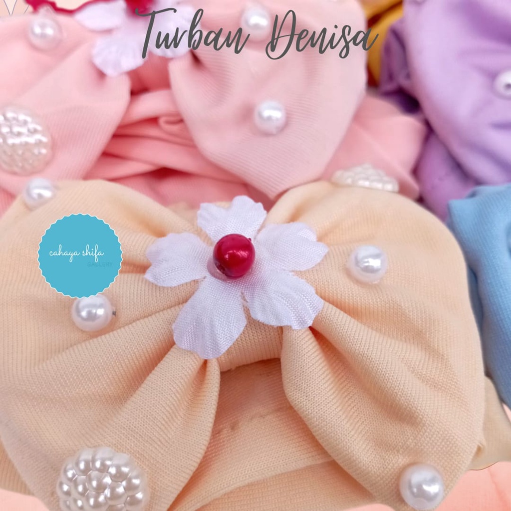 turban bayi denisa / turban anak pita bunga mutiara usia 0-3 tahun packing plastik perpcs